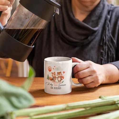Miniatura 5 de Taza de café personalizada con diseño de zorro de 11 onzas, 15 onzas, divertida taza de viaje para pareja de zorros, taza de té con nombre y fecha