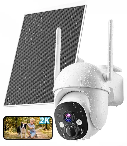 Cámaras de seguridad solar 2K inalámbricas para exteriores, visión de 360°, cámara exterior para seguridad del hogar con visión nocturna a color,