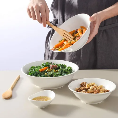 Miniatura 6 de LIFVER Juego de 4 cuencos de cerámica blanca de 48 onzas, cuencos grandes y profundos para sopa, ensalada, pasta, fideos, cereales, lavavajillas