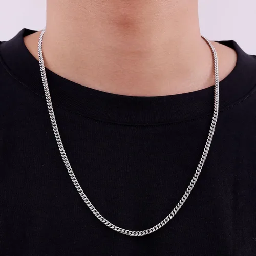 Miniatura 6 de Fiusem Cadena de eslabones cubanos en tono plateado de 0.157 in para hombres, collares de cadena de acero inoxidable para hombres, mujeres y niños