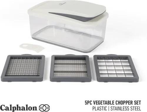 Miniatura 2 de Calphalon Aero Picadora de verduras, picadora de alimentos 5 en 1 con recipiente, cortador manual de verduras con cuchillas intercambiables de acero