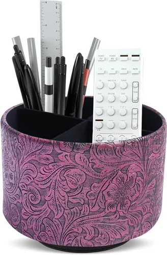 Miniatura 12 de lizimandu Organizador Redondo de Cuero para Suministros de Arte, Soporte para Control Remoto, Rotación de 360 Grados, Soporte Multifuncional