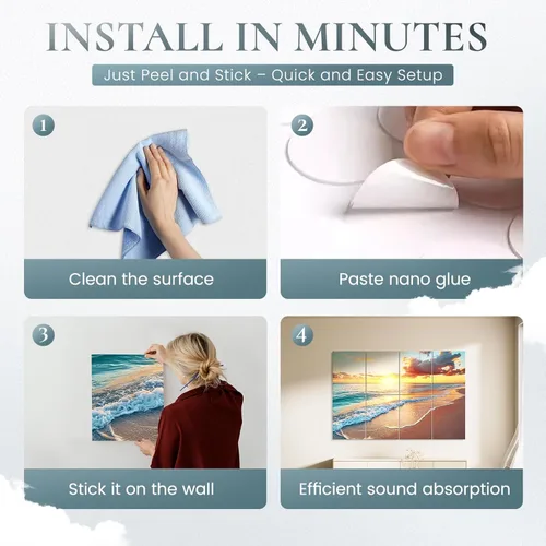 Miniatura 6 de Paquete de 8 paneles decorativos que absorben el sonido, arte de pared acústico de 48 x 32 pulgadas para decoración, paneles acústicos artísticos