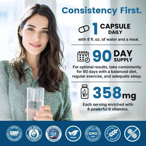 Miniatura 8 de Complejo B metilado con metilfolato y B12 metilcobalamina 1000 mcg - Multivitamínico metilado para energía, función cerebral y bienestar - Complejo