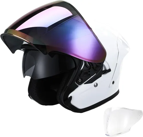 Miniatura 15 de TCT-MOTORPARTS - Casco de motocicleta con tapa abatible, de cara completa, certificado por el DOT, diseño de mariposa rosa y negro, casco deportivo