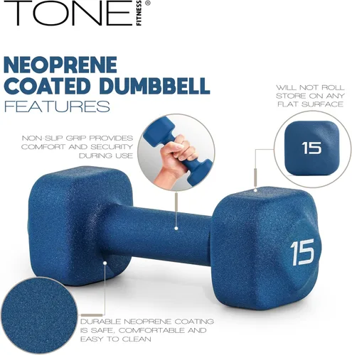 Miniatura 15 de Tone Fitness Pares de Mancuernas de Pesas de Neopreno con Cabeza Cuadrada Antirrodamiento Múltiples Opciones Azul