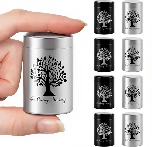 Miniatura 9 de Mini urnas de cremación para cenizas humanas, juego de 8 urnas pequeñas de recuerdo para compartir, aleación de aluminio, soporte decorativo
