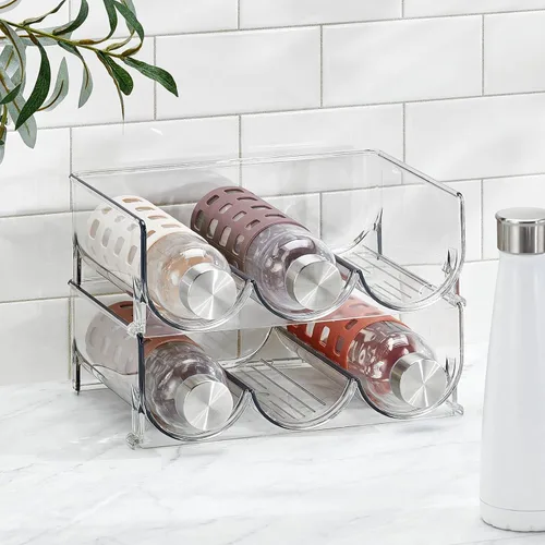 Miniatura 3 de mDesign - Organizador de almacenamiento de 3 botellas apilable independiente de plástico - Estante organizador para agua, vino y bebidas