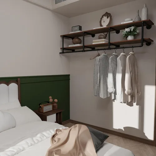 Miniatura 3 de Perchero para ropa de 72 pulgadas, para montar en la pared, con estante de madera real, perchero colgante resistente, barra para colgar multiusos
