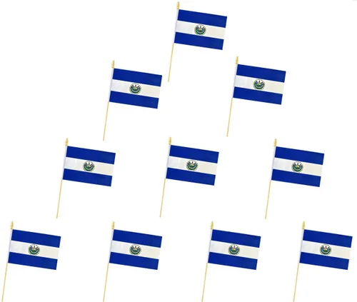 Paquete de 10 banderas de El Salvador – Bandera de mano – 5 x 8 pulgadas, Mini bandera de El Salvador. Adecuado para decoraciones de fiestas,