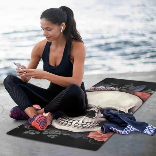 Miniatura 6 de Skull Yoga Mat for Women Men 71" x 26" Non Slip Exercise & Fitness Mat 1mm Thick Workout Mat for Yoga, Pilates, Come with Storage Bag