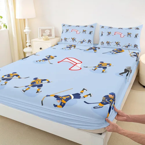 Miniatura 4 de Sábana bajera ajustable de bolsillo profundo para niñas y niños, juego de ropa de cama de hockey de disco decorativo para habitación, juego