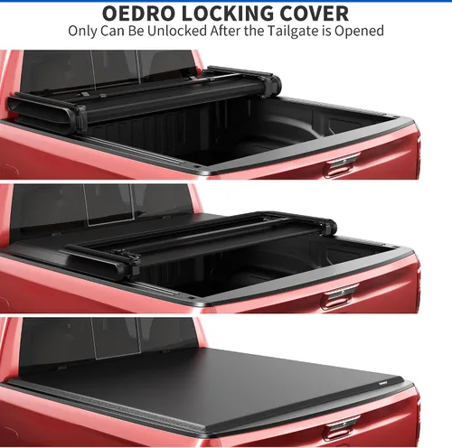 Miniatura 5 de oEdRo - Funda suave de triple pliegue para tonneau de camioneta de 5.2 pies, compatible con Chevy Colorado/GMC Canyon 2015-2025