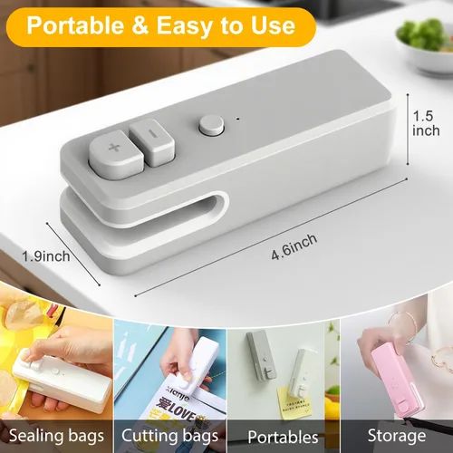 Miniatura 2 de Mini sellador de bolsas 2 en 1 sellador térmico y cortador, sellador de bolsas para aperitivos, resellador de bolsas de batería de litio para bolsas
