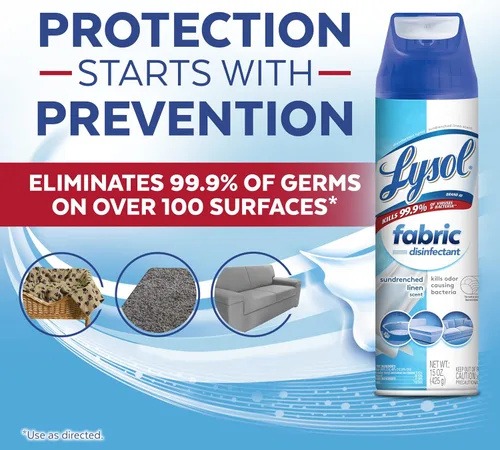 Miniatura 5 de Lysol Spray desinfectante para telas, sanitizante y antibacteriano, para desinfectar y desodorizar mobiliario suave, lino bañado por el sol 15 FL.