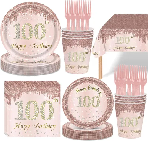 Miniatura 18 de 121 piezas de suministros para fiesta de 40 cumpleaños, platos, servilletas, tazas, tenedores, mantel, decoración temática de 40 cumpleaños en oro