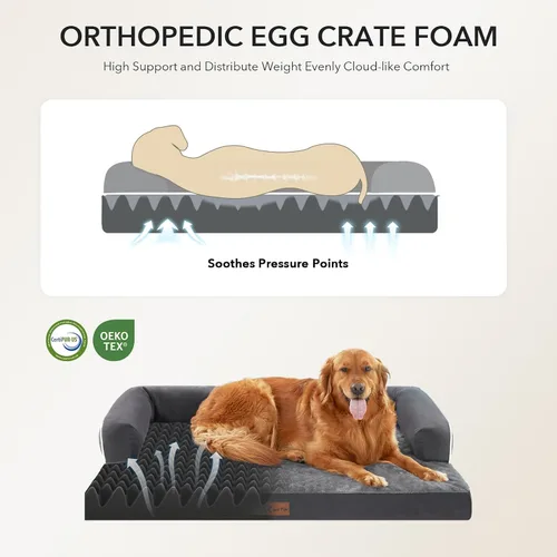 Miniatura 2 de Camas ortopédicas para perros grandes, sofá de espuma con estructura de huevos impermeable para perros grandes con cómodo refuerzo 91x69 cm, camas