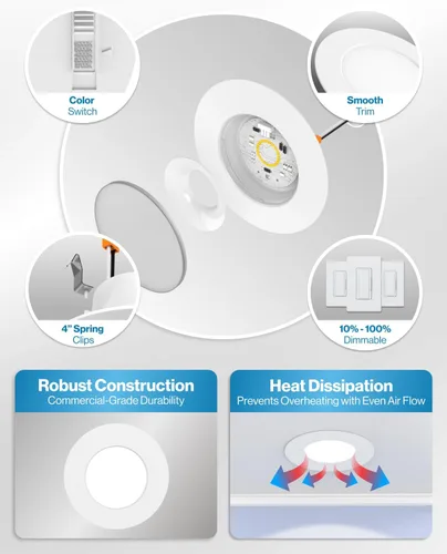 Miniatura 6 de Sunco Paquete de 24 Luces LED Empotradas Planas de 4 Pulgadas, Iluminación Retrofit para Techo Can, 800 LM, CCT Seleccionable