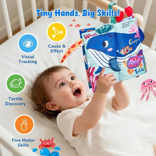 Miniatura 6 de JoyCat Ocean Libros de Bebé Juegos 0-6 Meses, Libros de Tela para Baby Shower Regalos para Recién Nacidos para Niños Niñas Relleno de Medias, Libro