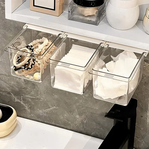 Miniatura 2 de Organizador de cajones para debajo del escritorio, caja de almacenamiento extraíble transparente a prueba de polvo con diseño de dibujos animados