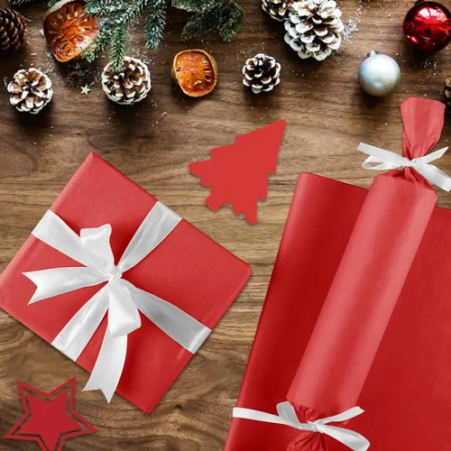 Miniatura 5 de CHRORINE 60 hojas de papel de seda rojo, papel de seda para regalos de Navidad, papel de seda para envolver arte, papel de seda a granel