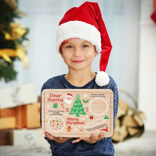 Miniatura 6 de AnyDesign Plato de madera de Papá Noel – Bandeja rectangular para leche y galletas de Nochebuena para suministros de decoración de Navidad