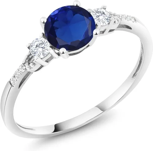 Miniatura 56 de Gem Stone King Anillo de compromiso de 3 piedras preciosas redondas de oro blanco de 10 quilates con piedra natal de 0.236 in con piedra natal