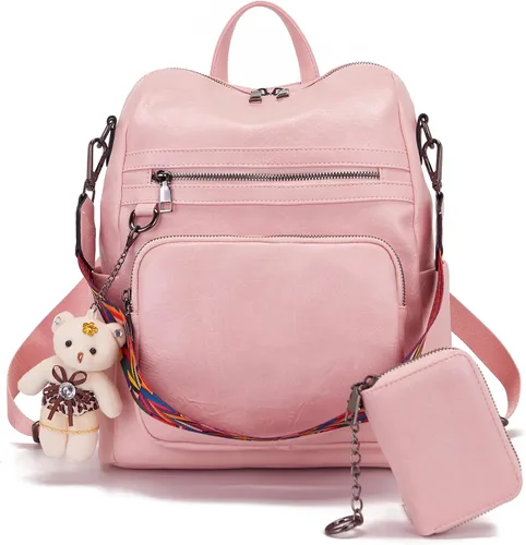 Miniatura 10 de Qiyuer Mochila de piel sintética para mujer, bolso de hombro convertible de viaje para mujer, color negro