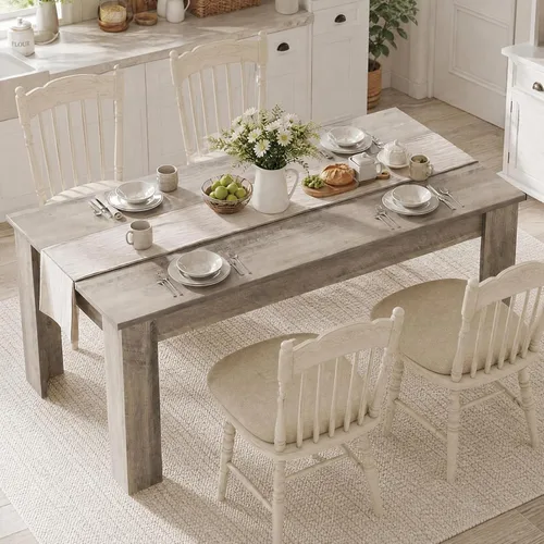 Miniatura 10 de CABIHOME 63" Rectangular Dining Table for 4-6, Farmhouse Large Kitchen Table, Sturdy Frame, 4 Triangular Stable Legs, Thickened Tabletop, Ideal for