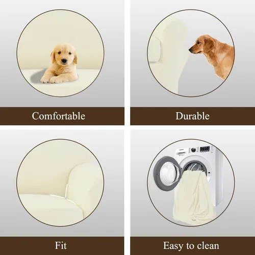 Miniatura 5 de Easy-Going Funda elástica para sofá de 2 piezas, protector de muebles de microfibra súper suave y resistente con parte inferior elástica para Marfil