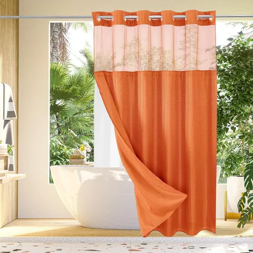 Miniatura 14 de Gibelle: cortina de ducha pequeña para baño de 36x74, cortina de ducha de punto gofre con juego de forro de tela a presión, no necesita ganchos