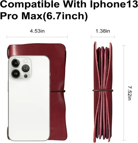 Miniatura 3 de ZUOYOUZ Cartera de cuero para mujer con cremallera de gran capacidad Rojo vino Vintage