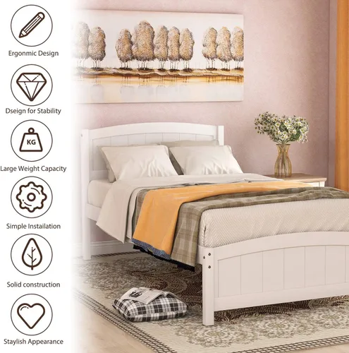 Miniatura 5 de Base de cama individual de madera para niños con cabecero y estribo, cama de plataforma de tamaño individual para niños y niñas, camas individuales