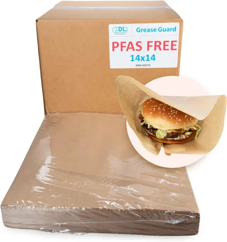 IDL Packaging Hojas de papel a prueba de grasa sin PFAS de 14 x 14 pulgadas, paquete de 4000, Kraft natural, forros para bandejas de alimentos aptos