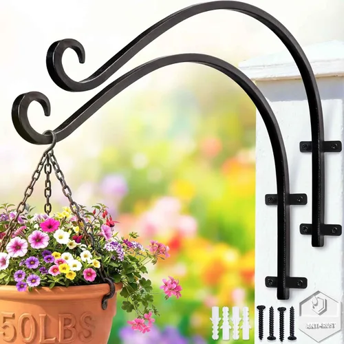 Miniatura 11 de Lifyzoon Soporte para plantas colgantes de alta resistencia: capacidad de peso de 50 libras, ganchos de metal negro para exteriores, ganchos