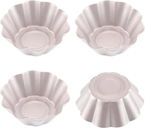 CHEFMADE Juego de mini moldes para pudín, 3 pulgadas, 4 moldes antiadherentes para tarta de huevo, pan y pastel en forma de flor, utensilios para