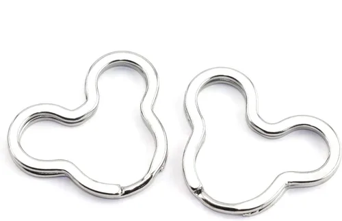 10 unids creativo llavero plano DIY llavero accesorios Metal clave Split anillo plata Mickey Mouse forma, plateado