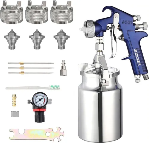 Miniatura 12 de ENDOZER Pistola pulverizadora profesional de alimentación por sifón para pintura, mango rojo, 34 oz - boquilla de 1.8mm para una variedad
