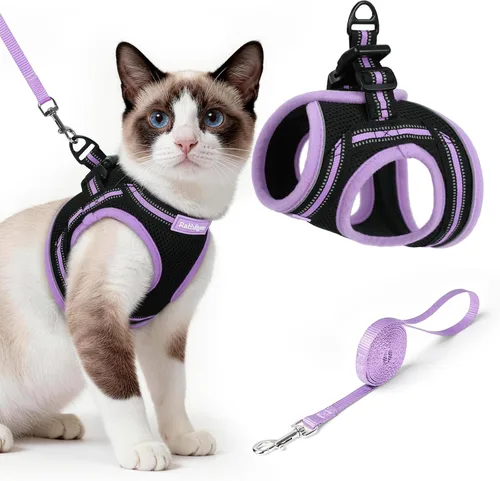 Miniatura 11 de rabbitgoo Juego de arnés y correa para gatos para caminar a prueba de escape, chaleco suave ajustable para gatitos con tira reflectante para gatos