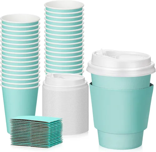 Miniatura 9 de Patelai 48 piezas de tazas de café desechables de 12 onzas con tapas y asas al por mayor, taza de papel aislada para chocolate caliente para bebidas