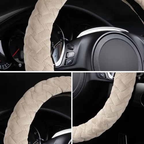 Miniatura 3 de Flying Banner - Funda para volante de auto, masajeador de terciopelo, fresca y cálida, tamaño universal de 15 pulgadas, para vehículos, Beige