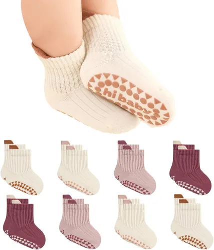 Miniatura 7 de BONANGEL Baby Socks with Grips, 8 Pairs Non Slip Cotton Ankle Socks for Toddler Girls Boys Infants Kids 0-5 Years Old