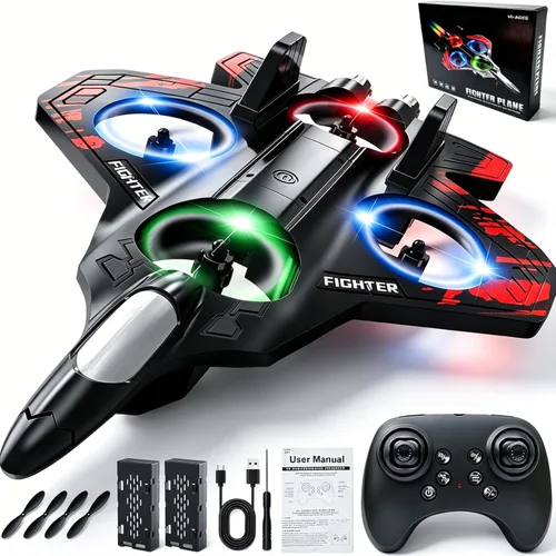Miniatura 10 de Aviones de control remoto de espuma, avión RC con luz, avión de combate a control remoto, giro de 360°, rollo de acrobacias, avión dron