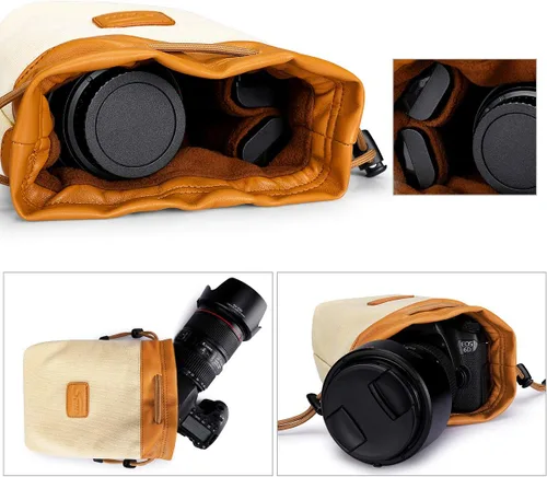Miniatura 6 de Bolsa de mano con cordón S-ZONE para cámara DSLR, con inserto para lentes, compatible con Canon, Nikon, Sony Marrón