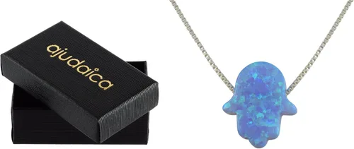 Miniatura 3 de aJudaica, collar con colgante diseño de mano Hamsa con ópalo celeste, con cadena de plata esterlina