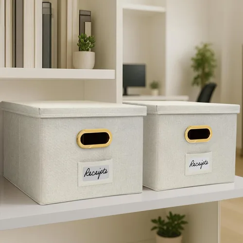 Miniatura 9 de ZICOTO Caja organizadora decorativa de archivos, juego de 2 archivadores plegables de lino con asas, perfectos para almacenar todos tus documentos
