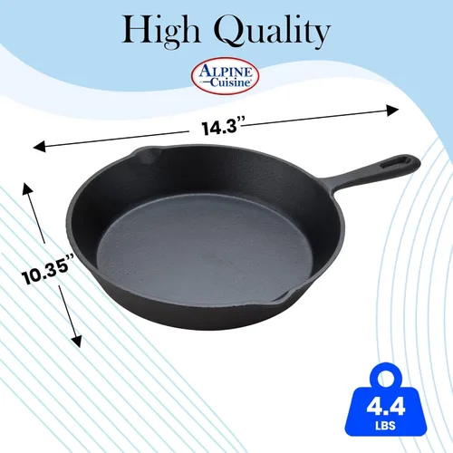 Miniatura 3 de Alpine Cuisine Sartén de hierro fundido pre-sazonado de 10 pulgadas, sartén de hierro fundido negro, sartenes de cocina duraderas y resistentes