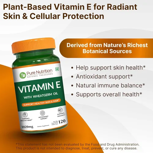 Miniatura 4 de Pure Nutrition Vitamina E con aceite de germen de trigo, 1020 mg 120 cápsulas Fuente natural de vitamina E Suplemento para el cabello