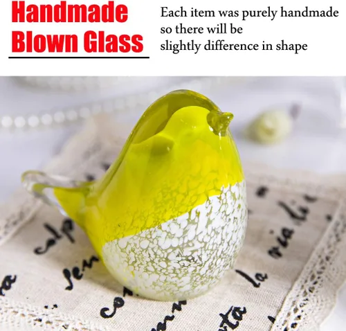Miniatura 3 de QFkris Figura de pájaro de cristal soplado hecha a mano de 4 pulgadas, regalo para Navidad, cumpleaños, decoración del hogar, pisapapeles amarillo