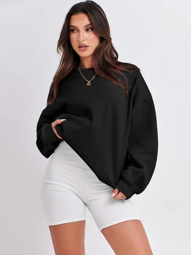 Miniatura 2 de ANRABESS Sudadera de gran tamaño para mujer, con cuello redondo, estilo Y2K, sudadera con capucha de forro polar, cómoda, camiseta informal, ropa